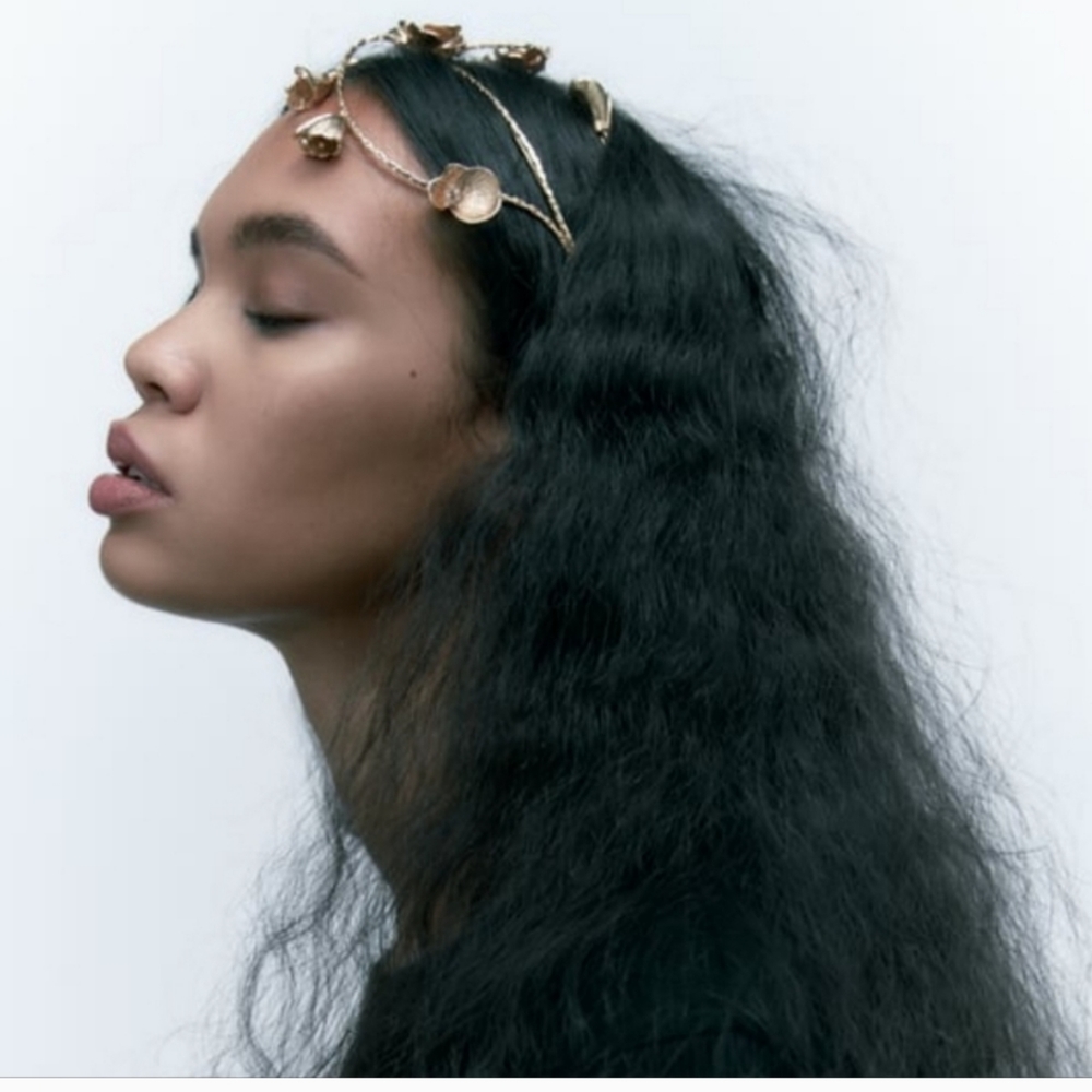 SPARKLY FLORAL HEADBAND GOLDEN ZARA NEW